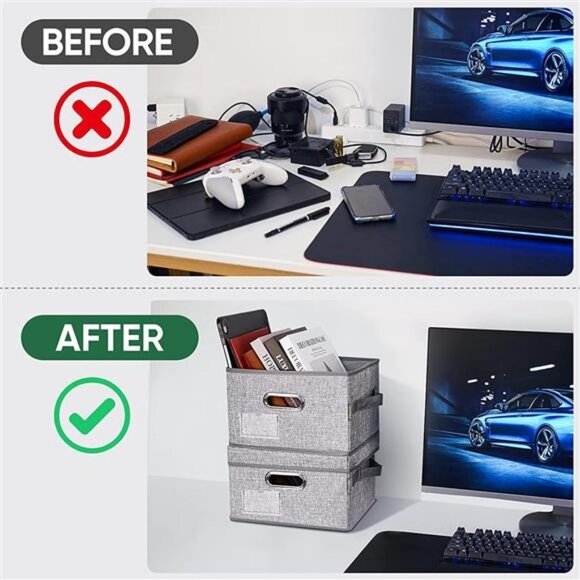 Foldable Linen Fabric Storage Boxes with Lids (5pack Gray Medium) - Picture 2 of 6